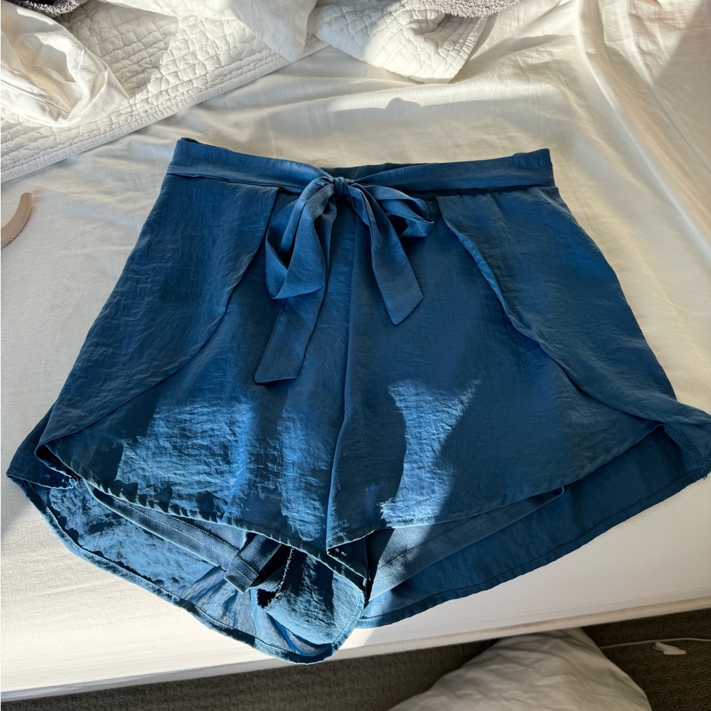 Blue Flowy Tie Shorts